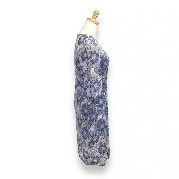 Anthropologie VONE Blue White Floral Lace Guipure Cocktail Mini Dress Small - Picture 6 of 8